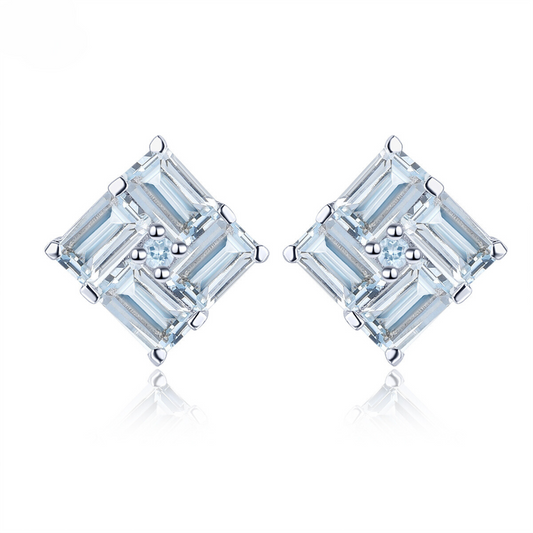 Aquamarine Sterling Silver Stud Earrings - Saiidii.nl - 